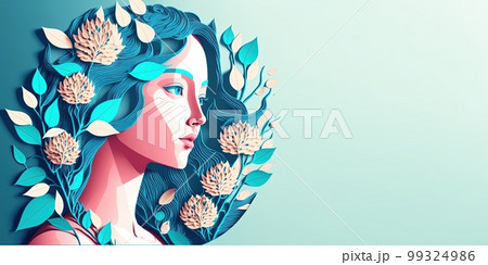 Illustration of face and flowers style paper cut with copy space for international women's day 99324986