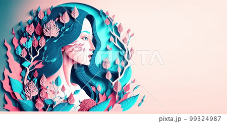Illustration of face and flowers style paper cut with copy space for international women's day 99324987