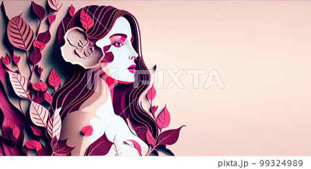 Illustration of face and flowers style paper cut with copy space for international women's day Illustration of face and flowers style paper cut with copy space for international women's day 99324989