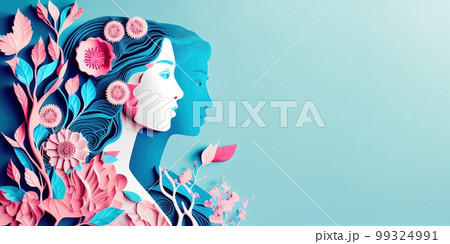 Illustration of face and flowers style paper cut with copy space for international women's day 99324991