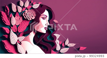 Illustration of face and flowers style paper cut with copy space for international women's day Illustration of face and flowers style paper cut with copy space for international women's day 99324993
