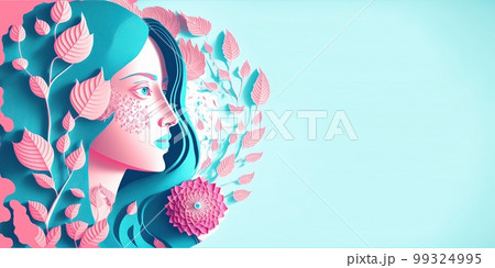 Illustration of face and flowers style paper cut with copy space for international women's day 99324995