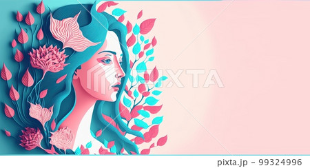 Illustration of face and flowers style paper cut with copy space for international women's day 99324996