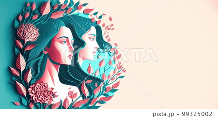 Illustration of face and flowers style paper cut with copy space for international women's day 99325002