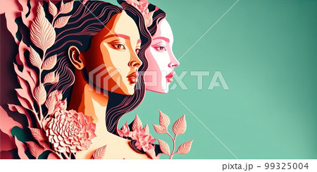 Illustration of face and flowers style paper cut with copy space for international women's day 99325004