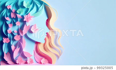 Illustration of face and flowers style paper cut with copy space for international women's day 99325005