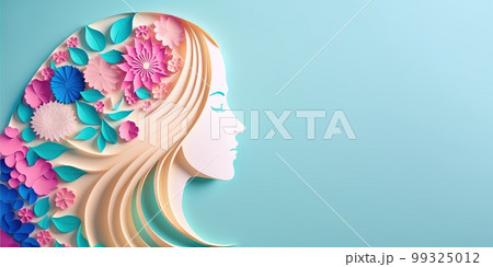 Illustration of face and flowers style paper cut with copy space for international women's day Illustration of face and flowers style paper cut with copy space for international women's day 99325012