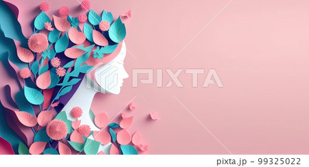 Illustration of face and flowers style paper cut with copy space for international women's day 99325022
