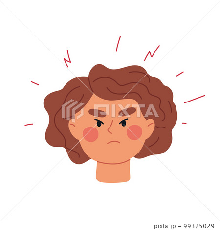 Angry woman face. Annoyed or aggressive young character. Child cartoon vector illustration isolated on white background 99325029
