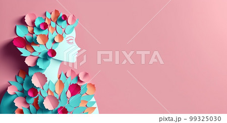 Illustration of face and flowers style paper cut with copy space for international women's day 99325030