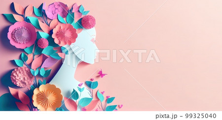 Illustration of face and flowers style paper cut with copy space for international women's day 99325040