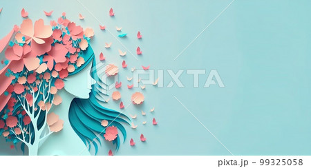 Illustration of face and flowers style paper cut with copy space for international women's day 99325058