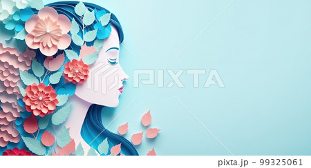Illustration of face and flowers style paper cut with copy space for international women's day 99325061