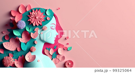 Illustration of face and flowers style paper cut with copy space for international women's day 99325064