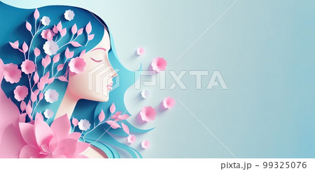 Illustration of face and flowers style paper cut with copy space for international women's day 99325076