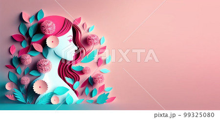Illustration of face and flowers style paper cut with copy space for international women's day Illustration of face and flowers style paper cut with copy space for international women's day 99325080