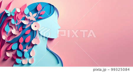 Illustration of face and flowers style paper cut with copy space for international women's day 99325084