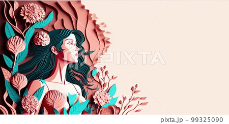 Illustration of face and flowers style paper cut with copy space for international women's day Illustration of face and flowers style paper cut with copy space for international women's day 99325090