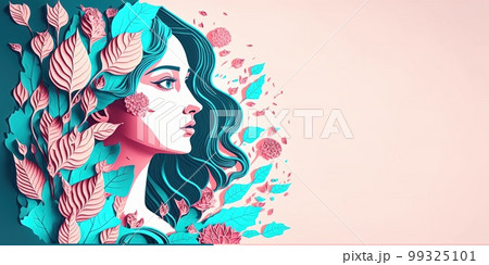Illustration of face and flowers style paper cut with copy space for international women's day 99325101