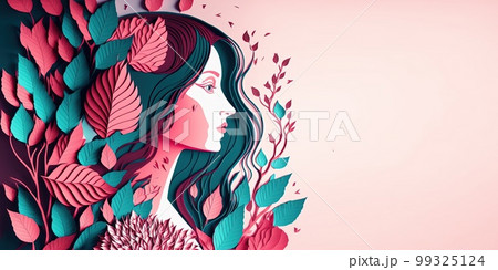 Illustration of face and flowers style paper cut with copy space for international women's day 99325124