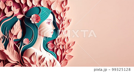 Illustration of face and flowers style paper cut with copy space for international women's day Illustration of face and flowers style paper cut with copy space for international women's day 99325128