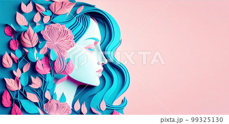 Illustration of face and flowers style paper cut with copy space for international women's day 99325130