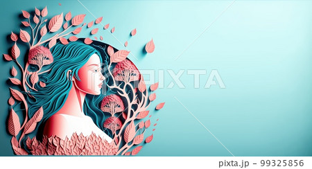 Illustration of face and flowers style paper cut with copy space for international women's day Illustration of face and flowers style paper cut with copy space for international women's day 99325856