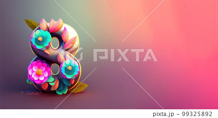Illustration of number 8 and floral decoration for background and banner for 8th march women's day with copy space 99325892