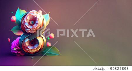 Illustration of number 8 and floral decoration for background and banner for 8th march women's day with copy space 99325893