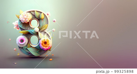 Illustration of number 8 and floral decoration for background and banner for 8th march women's day with copy space Illustration of number 8 and floral decoration for background and banner for 8th march women's day with copy space 99325898
