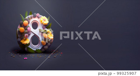 Illustration of number 8 and floral decoration for background and banner for 8th march women's day with copy space 99325907
