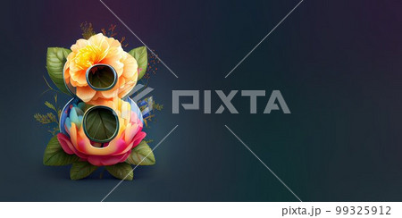 Illustration of number 8 and floral decoration for background and banner for 8th march women's day with copy space 99325912