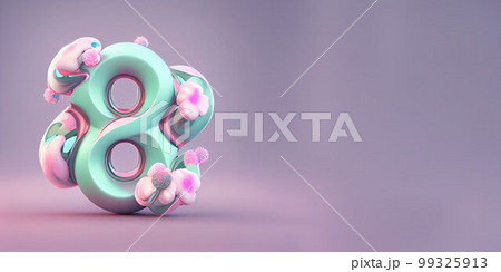 Illustration of number 8 and floral decoration for background and banner for 8th march women's day with copy space 99325913