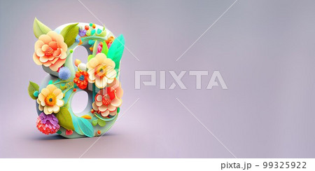 Illustration of number 8 and floral decoration for background and banner for 8th march women's day with copy space 99325922