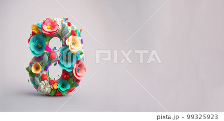 Illustration of number 8 and floral decoration for background and banner for 8th march women's day with copy space Illustration of number 8 and floral decoration for background and banner for 8th march women's day with copy space 99325923
