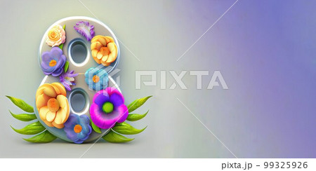 Illustration of number 8 and floral decoration for background and banner for 8th march women's day with copy space Illustration of number 8 and floral decoration for background and banner for 8th march women's day with copy space 99325926