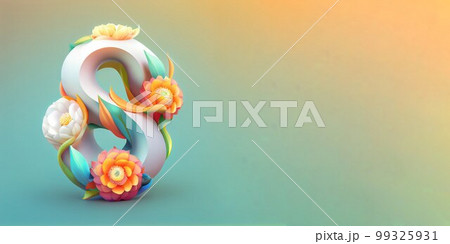 Illustration of number 8 and floral decoration for background and banner for 8th march women's day with copy space Illustration of number 8 and floral decoration for background and banner for 8th march women's day with copy space 99325931