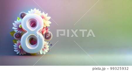 Illustration of number 8 and floral decoration for background and banner for 8th march women's day with copy space Illustration of number 8 and floral decoration for background and banner for 8th march women's day with copy space 99325932