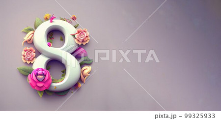 Illustration of number 8 and floral decoration for background and banner for 8th march women's day with copy space Illustration of number 8 and floral decoration for background and banner for 8th march women's day with copy space 99325933