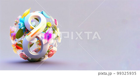 Illustration of number 8 and floral decoration for background and banner for 8th march women's day with copy space 99325935