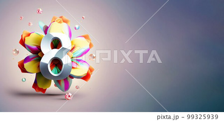 Illustration of number 8 and floral decoration for background and banner for 8th march women's day with copy space 99325939