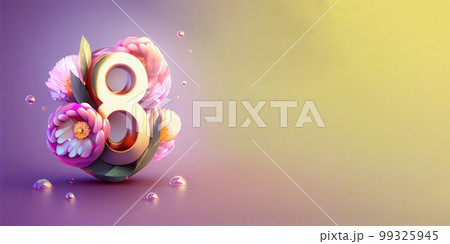 Illustration of number 8 and floral decoration for background and banner for 8th march women's day with copy space 99325945