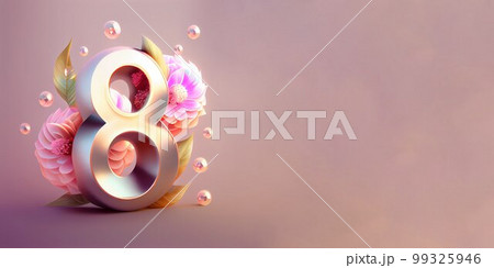 Illustration of number 8 and floral decoration for background and banner for 8th march women's day with copy space Illustration of number 8 and floral decoration for background and banner for 8th march women's day with copy space 99325946