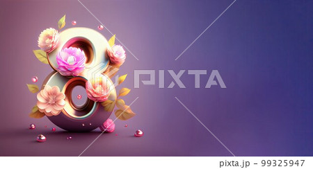 Illustration of number 8 and floral decoration for background and banner for 8th march women's day with copy space 99325947