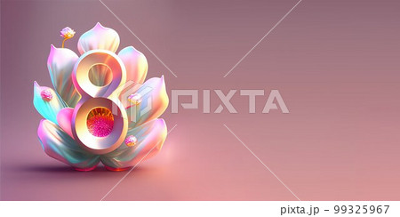 Illustration of number 8 and floral decoration for background and banner for 8th march women's day with copy space 99325967