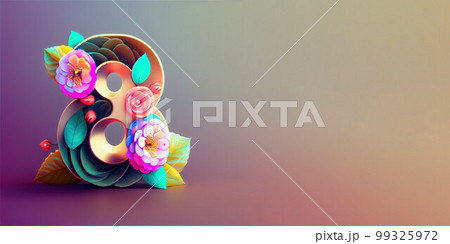 Illustration of number 8 and floral decoration for background and banner for 8th march women's day with copy space 99325972