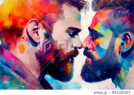 A passionate portrait of two gay men about to kiss, capturing the love and affection between partners, generative ai A passionate portrait of two gay men about to kiss, capturing the love and affection between partners, generative ai 99326005