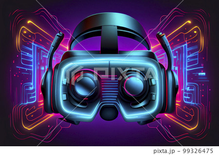 Virtual reality conceptual background, a headset fitted with sensors, ai illustration Virtual reality conceptual background, a headset fitted with sensors, ai illustration 99326475