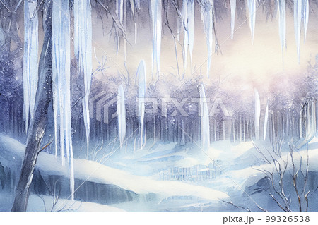 A beautiful winter scene, with a blanket of snow covering the landscape, ai illustration A beautiful winter scene, with a blanket of snow covering the landscape, ai illustration 99326538