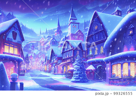 Christmas village with snow. Winter village landscape, ai illustration Christmas village with snow. Winter village landscape, ai illustration 99326555